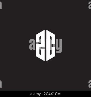 Monogramma ZC Logo con dima di design a forma esagonale isolata su sfondo nero Illustrazione Vettoriale