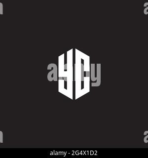Logo YC monogramma con modello a forma esagonale isolato su sfondo nero Illustrazione Vettoriale