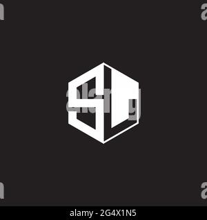 SL L S LS Logo esagonale monogramma con sfondo nero stile spazio negativo Illustrazione Vettoriale