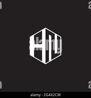 HN H N NH Logo monogramma esagonale con sfondo nero stile spazio negativo Illustrazione Vettoriale
