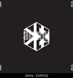 KX K X XK Logo esagonale monogramma con sfondo nero stile spazio negativo Illustrazione Vettoriale