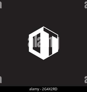 DT OT Logo monogramma esagonale con sfondo nero negativo stile spazio Illustrazione Vettoriale