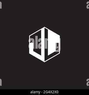 JL J L LJ Logo esagonale monogramma con sfondo nero stile spazio negativo Illustrazione Vettoriale