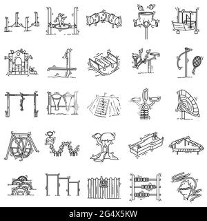 Parco giochi per bambini set di icone, gioco, bambini, asilo. Set di icone disegnate a mano, nero profilo, icona doodle, disegno di icone vettoriali. Illustrazione Vettoriale