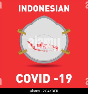 Concetto di virus Corona/coronavirus. Indonesia mettere maschera per la lotta contro il virus Corona. Concetto di lotta contro il virus. Molti attacchi di virus isolati su re Illustrazione Vettoriale