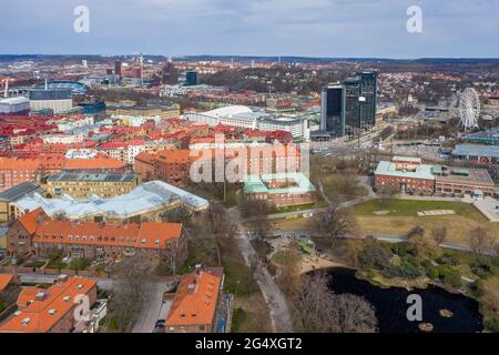 Svezia, Vastra Gotaland County, Goteborg, veduta aerea del distretto di Johanneberg Foto Stock