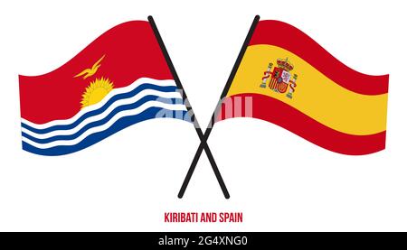 Kiribati e Spagna Bandiere incrociate e ondulate stile piatto. Proporzione ufficiale. Colori corretti. Illustrazione Vettoriale