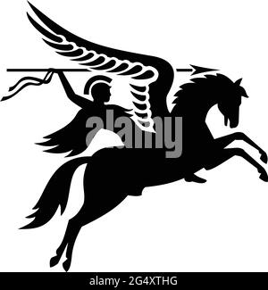 Stemma militare illustrazione delle forze aeree del reggimento del paracadute che mostrano un cavaliere inglese o britannico o un guerriero che cavalca un cavallo alato o un wit di Pegasus Illustrazione Vettoriale