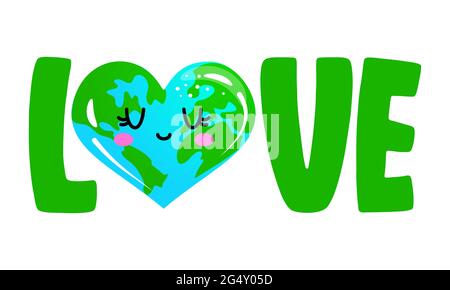 Adesivo i Love Earth - citazioni di testo e disegno pianeta terra con citazione eco-friendly. Poster con lettere o t-shirt, design grafico in tessuto. Ambientale Illustrazione Vettoriale