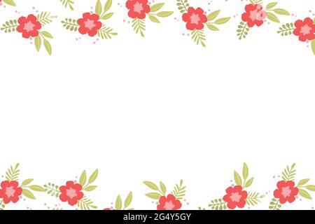 Cornice floreale basata su tradizionali ornamenti d'arte popolare su sfondo bianco. Bordo ornato con fiori rosa. Illustrazione vettoriale dello sfondo Illustrazione Vettoriale