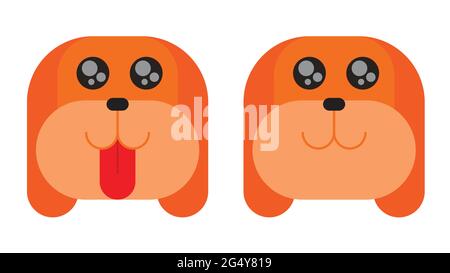 Design piatto cute cane faccia con lingua o senza lingua. Illustrazione vettoriale. Illustrazione Vettoriale