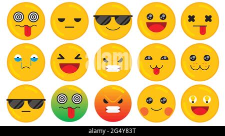 Set di icone emoticon smiley. Set emoji Cartoon. Set per emoticon dal design piatto. Illustrazione vettoriale. Illustrazione Vettoriale