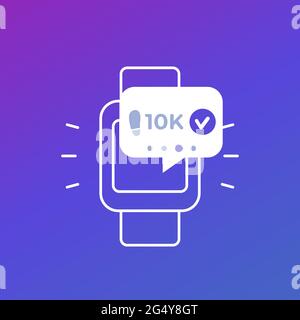 App fitness, tieni traccia dei passaggi nell'icona dell'orologio intelligente Illustrazione Vettoriale