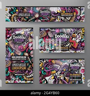 Cartoon vettore doodle insieme di Music corporate Identity modelli Illustrazione Vettoriale