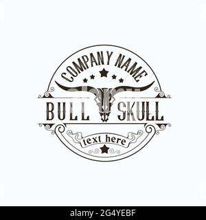 design esclusivo con logo bull skull Illustrazione Vettoriale