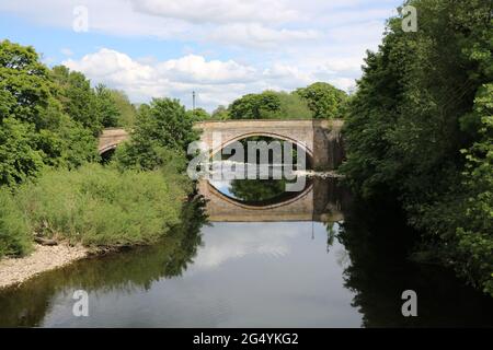 Ponte ad arco sul fiume Swale a Catterick North Yorkshire, Regno Unito. Foto Stock