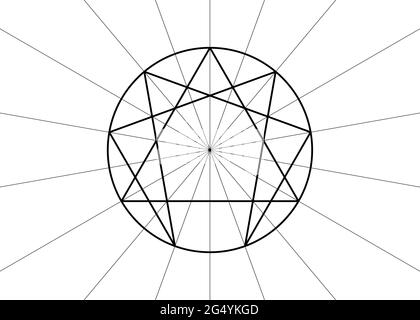 Icona Enneagram, geometria sacra, modello logo diagramma, illustrazione vettoriale isolata su sfondo bianco Illustrazione Vettoriale