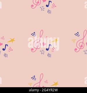 Classici motivi musicali, con spartiti e treble clef, grandi disegni per qualsiasi scopo. Texture retrò astratta. Badge di esempio Illustrazione Vettoriale