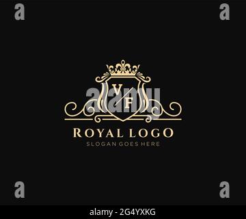 Modello VF Letter Luxurious Brand Logo, per ristoranti, Royalty, Boutique, Cafe, Hotel, Araldico, Gioielli, Moda e altre illustrazioni vettoriali. Illustrazione Vettoriale