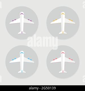 Set di icone colorate dell'aeroplano. Illustrazione vettoriale, design piatto Illustrazione Vettoriale