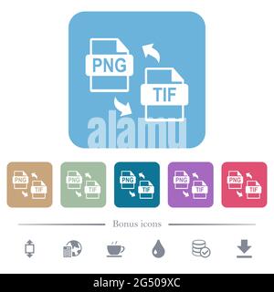 PNG TIF conversione file icone piatte bianche su sfondi quadrati arrotondati a colori. 6 icone bonus incluse Illustrazione Vettoriale