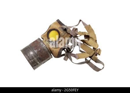 Periodo della seconda guerra mondiale. Maschera a gas tedesca. Percorso su sfondo bianco. Al WW2 in contrasto con la maschera di gas WW1 praticamente non ha usato. 1939-1945 Foto Stock