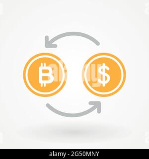 Scambio Bitcoin. Concetto di valuta criptata. Valuta digitale. Illustrazione vettoriale, design piatto Illustrazione Vettoriale