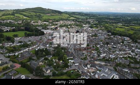 Abergavenny, galles, Aerial of Town e Countryside Foto Stock