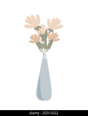 Vasi di fiori bohémien in stile semplice piatto astratto vettore colorato pastello illustrazione, minimalista alla moda accogliente concetto di casa, biglietto d'auguri romantico, invito Illustrazione Vettoriale