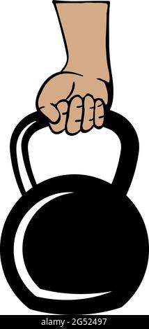 Vettore modello di disegno icona kettlebell con braccio di supporto Illustrazione Vettoriale