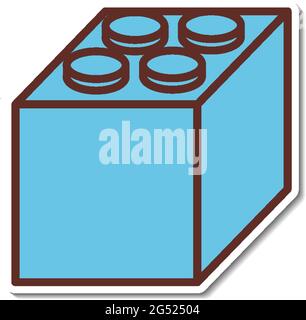 Disegno adesivo con illustrazione isolata in blocco di lego blu Illustrazione Vettoriale