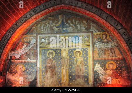 FRANCIA. ALTA LOIRA (43). REGIONE AUVERGNE. LE PUY-EN-VELAY. ALL'INTERNO DELLA BASILICA, NEL LOGIS DES CLERGEONS, LA CAPPELLA DELLA MORTE HA UN BELLISSIMO AFFRESCO Foto Stock