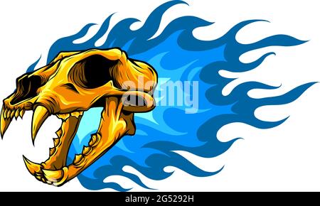 Illustrazione vettoriale del cranio della tigre d'oro con fiamme Illustrazione Vettoriale