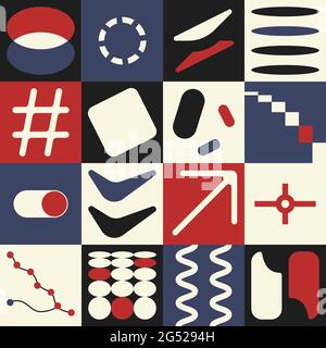 Design geometrico Bauhaus. Modello di copertina astratta futuristica, poster, volantino. Sfondo minimalistico alla moda in stile svizzero Illustrazione Vettoriale
