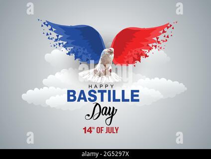 Illustrazione vettoriale creativa, scheda, banner o poster per la Giornata Nazionale Francese.Happy Bastille Day Illustrazione Vettoriale