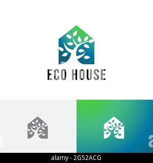 Eco Green House Tree foglie natura bene immobile Logo Illustrazione Vettoriale