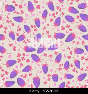 Fragole selvatiche disegnate a mano senza cuciture modello. Disegno di tessuti, carta da parati, motivi di superficie. Foto di alta qualità Foto Stock