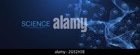 Connessione di rete digitale sfondo astratto con esagoni. Intelligenza artificiale e tecnologia ingegneristica. Visualizzazione dei big data. Globale Illustrazione Vettoriale