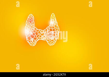 Illustrazione Handrawn della ghiandola tiroidea umana su sfondo giallo. Set medico-scientifico con i principali organi umani con spazio di copia vuoto per il testo Foto Stock