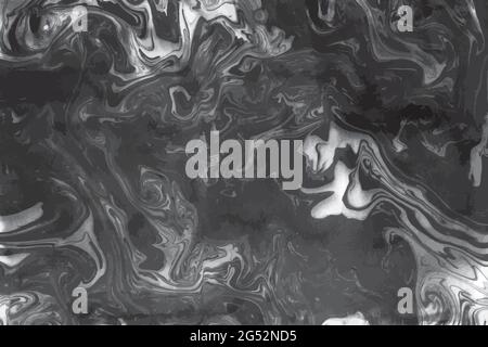 Ink Marble Grunge Vector Texture in bianco e nero. Superficie di abstract liquida per Mockup Design e background. Illustrazione Vettoriale