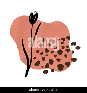 Tratti colorati di vernice acrilica e fiore nero Illustrazione Vettoriale