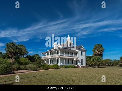 Rabb Plantation House, in stile vittoriano, al Sabal Palm Grove Sanctuary a Brownsville, Rio Grande Valley, Texas, Stati Uniti Foto Stock