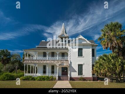 Rabb Plantation House, in stile vittoriano, al Sabal Palm Grove Sanctuary a Brownsville, Rio Grande Valley, Texas, Stati Uniti Foto Stock