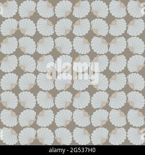 Pattern vettoriale senza giunture con vongole. Carta da parati subacquea. Semplice sfondo grigio. Illustrazione Vettoriale