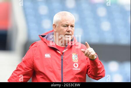 BT Murrayfield .Edinburgh.Scotland UK. 25 Giugno-21 sessione di formazione Lions britannici e irlandesi per il Giappone Match Head Coach Warren Gatland pictured during training session Credit: eric mcowat/Alamy Live News Foto Stock