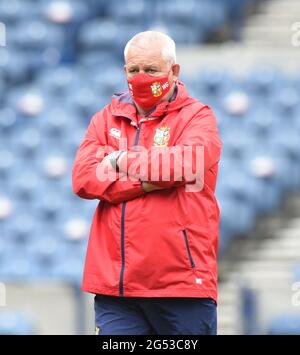 BT Murrayfield .Edinburgh.Scotland UK. 25 Giugno-21 sessione di formazione Lions britannici e irlandesi per il Giappone Match Head Coach Warren Gatland pictured during training session Credit: eric mcowat/Alamy Live News Foto Stock