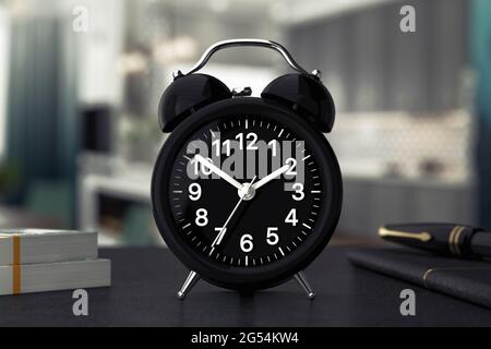 Black Luxury Classic Analog sveglia su un tavolo Extreme primo piano. Rendering  3d Foto stock - Alamy