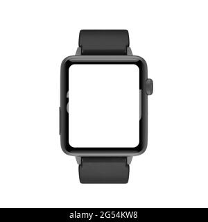 Black Modern Smart Watch Mockup con Starp e schermo vuoto per il tuo design su sfondo bianco. Rendering 3d Foto Stock