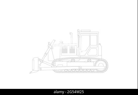 Schizzo vettoriale di un bulldozer in oca su sfondo bianco. Immagine piatta vettoriale Illustrazione Vettoriale