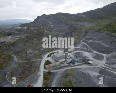 Blaenau Ffestiniog immagine aerea vecchia miniera di ardesia e cava Foto Stock